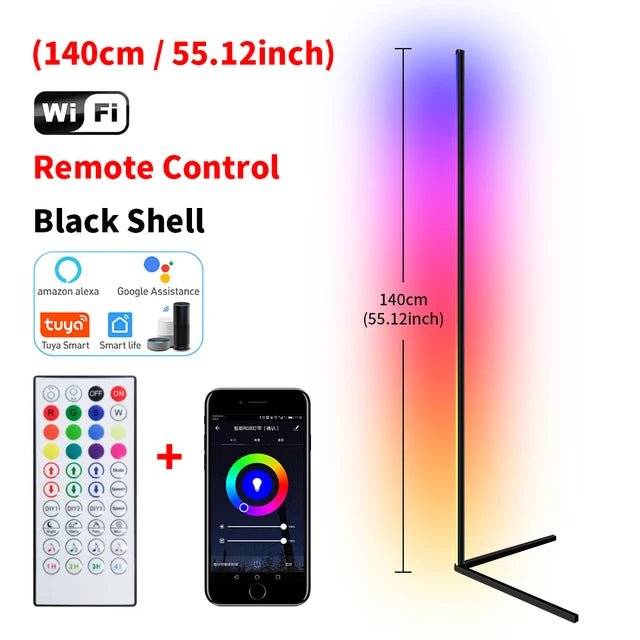 Modern Corner Floor Lamp - Sleek Design, Dimmable, Color Changing for Home and Office Decor