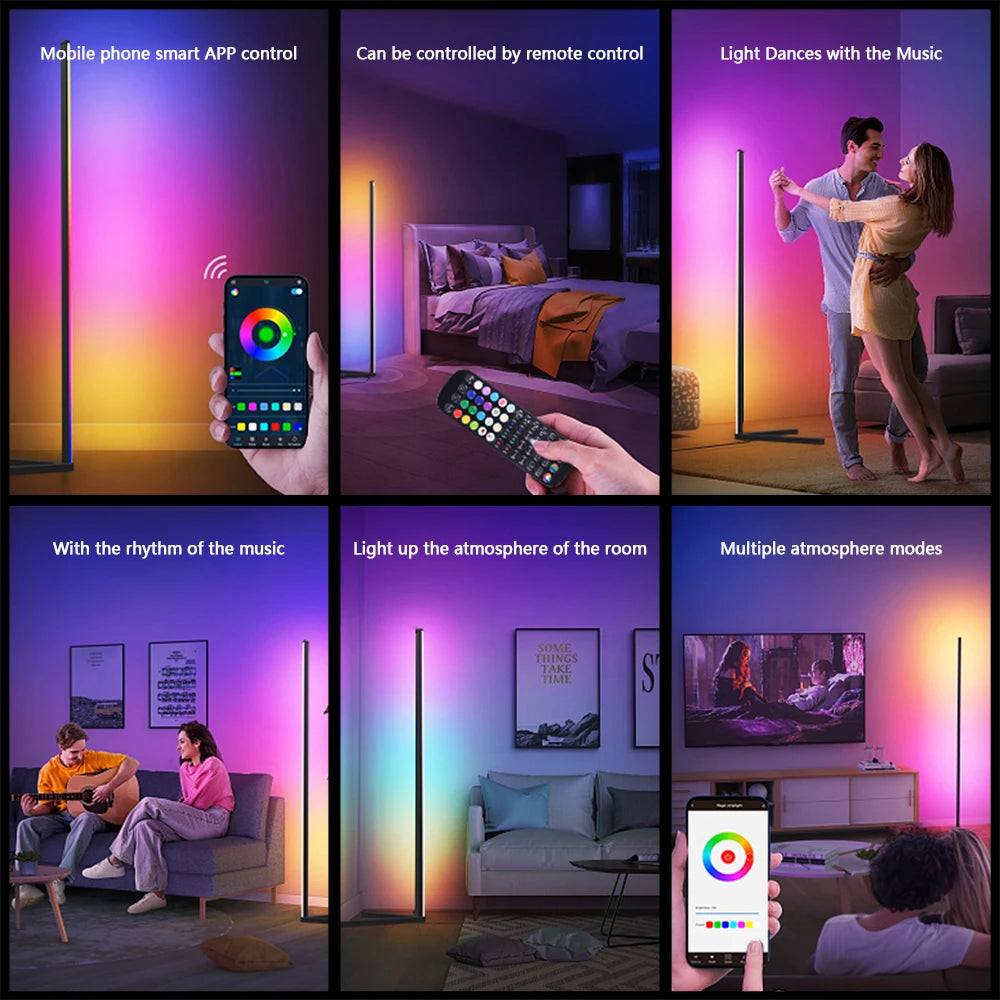 Modern Corner Floor Lamp - Sleek Design, Dimmable, Color Changing for Home and Office Decor