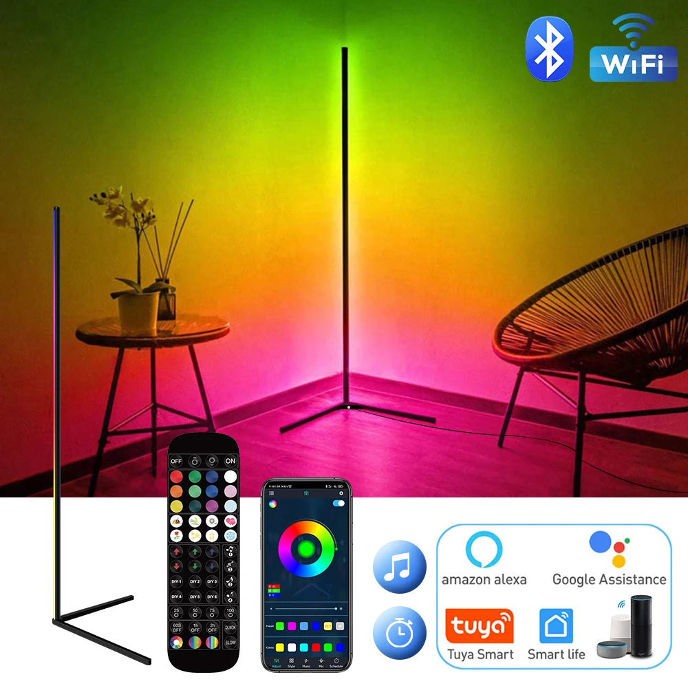 Modern Corner Floor Lamp - Sleek Design, Dimmable, Color Changing for Home and Office Decor