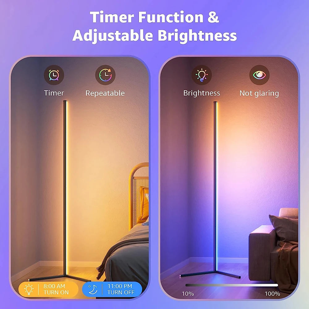 Modern Corner Floor Lamp - Sleek Design, Dimmable, Color Changing for Home and Office Decor