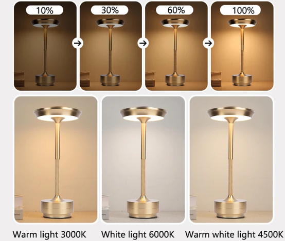 Multifunctional Rechargeable LED Table Lamp - Touch Sensor, Tri-Color Dimming, USB-C Charging, Waterproof IP54 - Ideal for Restaurant, Cafe, Dining, Bedroom, and Outdoor Use